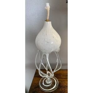 Vintage Jozefina Krosno Jellyfish Art Glass Oil Lamp Poland Hand Blown FLAWED